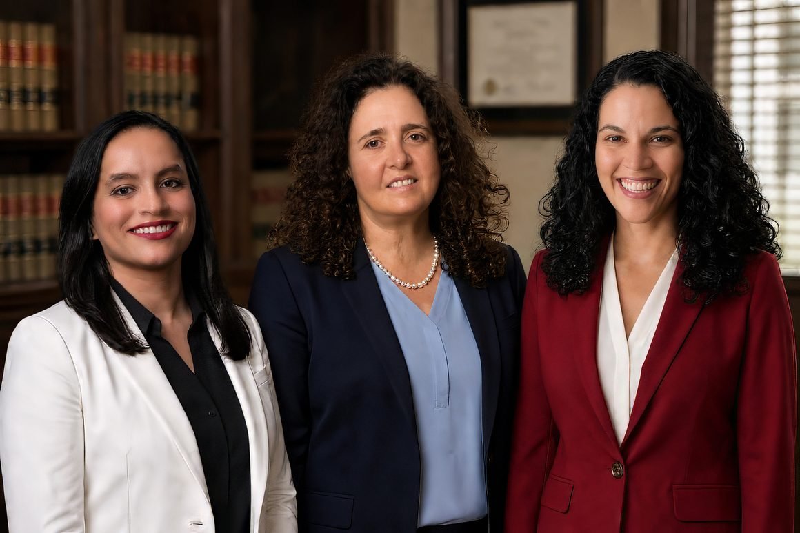 Immigration attorneys Luz Pedraza, Jacqueline Delgado and Thais Arsolino Purdy in the firm's office