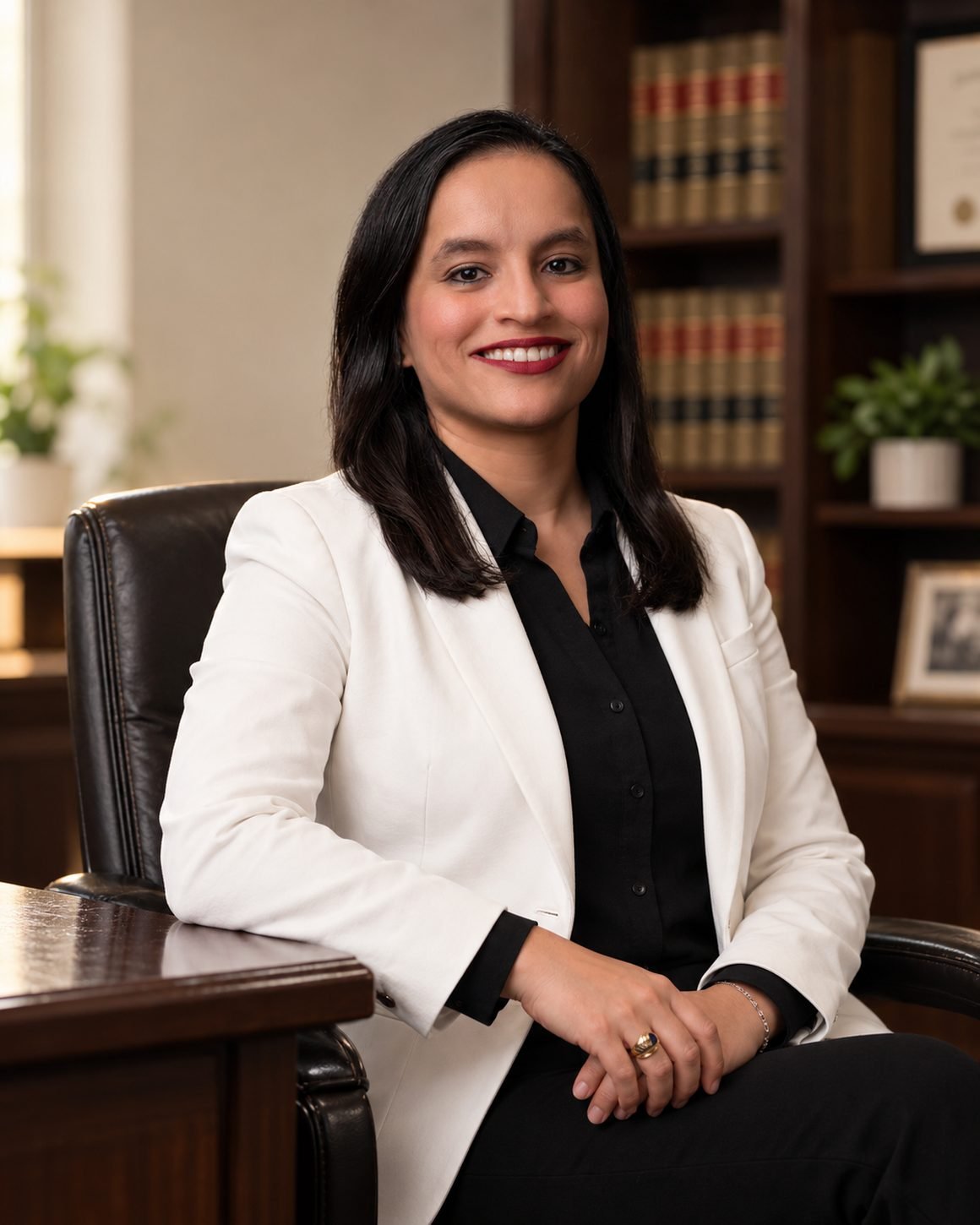 Luz Pedraza, associate immigration attorney at Delgado Purdy Law, at her desk