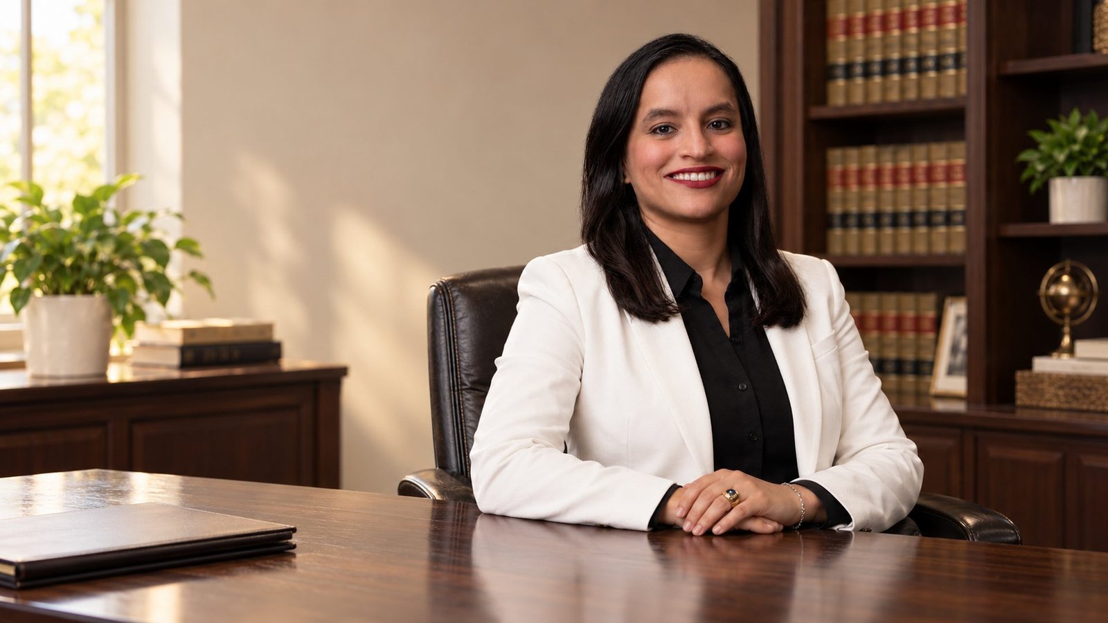 Luz Pedraza, advogada de imigração da Delgado Purdy Law, em sua mesa no escritório da firma
