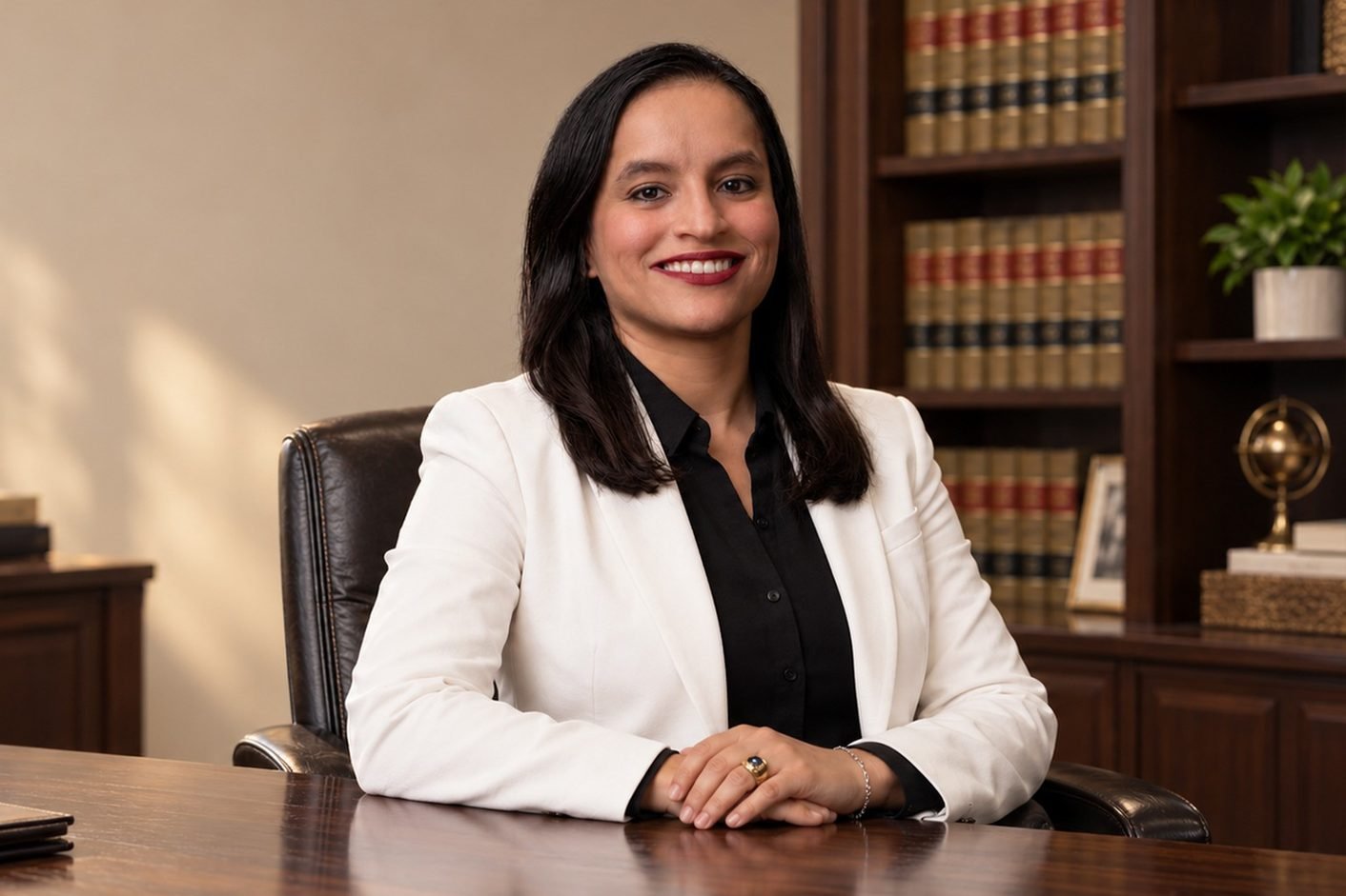 Luz Pedraza, Atlanta immigration attorney at Delgado Purdy Law, at her desk
