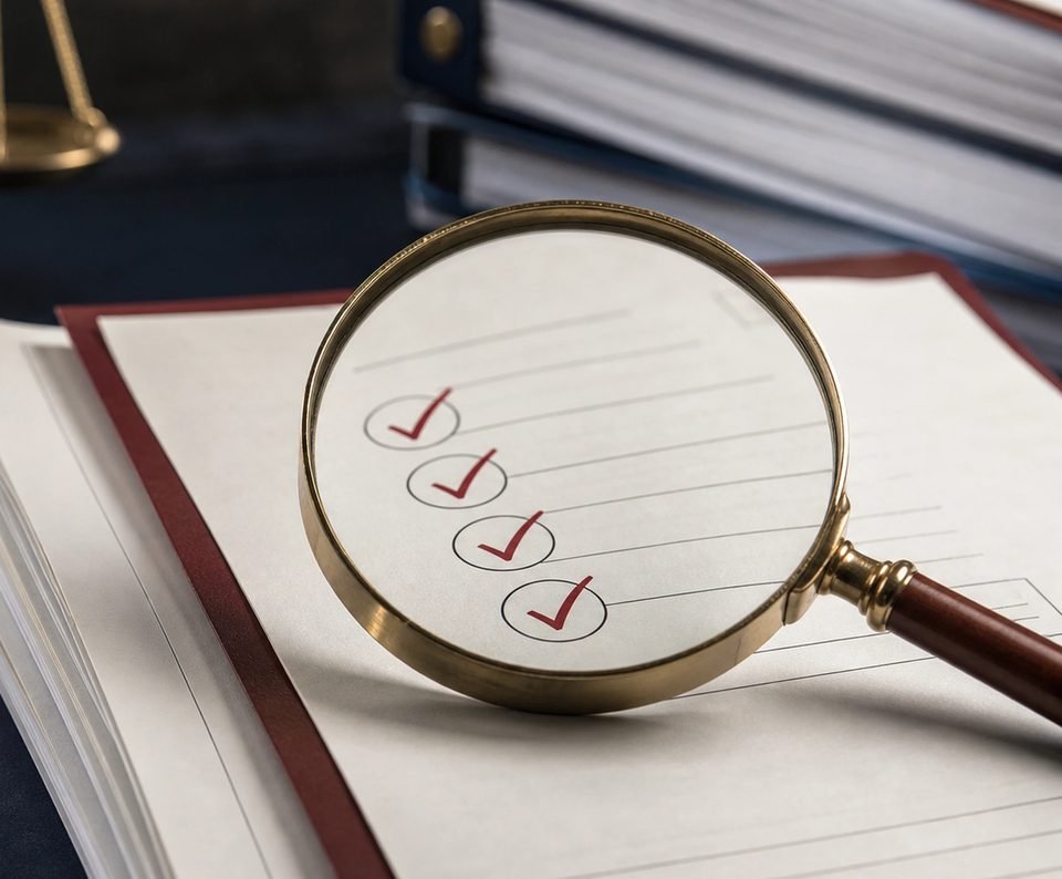 A magnifying glass over a checklist of ticked boxes