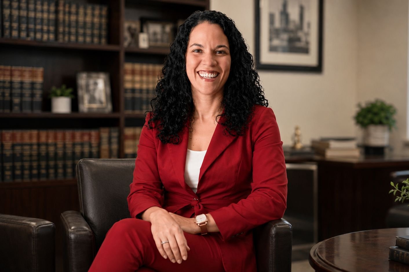 Thais Arsolino Purdy, founding attorney of Delgado Purdy Law, in her office